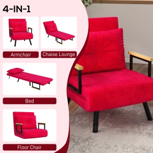 Canapea Extensibilă cu Spătar Reglabil pe 5 Nivele, Canapea Pat Individuală Pliabilă cu Perne, 63x73x81 cm, Roșu - Img 4