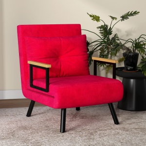 Canapea Extensibilă cu Spătar Reglabil pe 5 Nivele, Canapea Pat Individuală Pliabilă cu Perne, 63x73x81 cm, Roșu - Img 7
