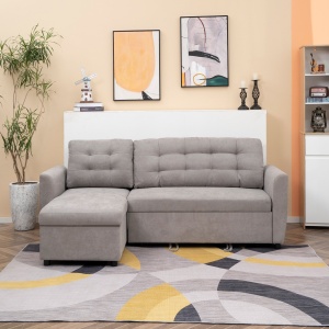 Canapea Extensibila pe Colt 3 locuri cu Sezlong Compartiment din Material Textil - Img 2