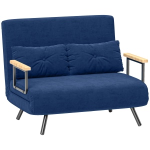 Canapea Pat de 2 Locuri cu Spătar Reglabil pe 5 Nivele și 2 Perne din Material Capitonat, 102x73x81 cm, Albastru - Img 1