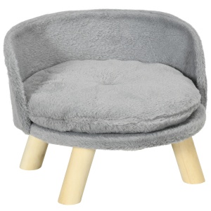 Canapea Rotundă pentru Câini din Țesătură de Pluș și Lemn cu Pernă Suplimentară din Bumbac, Ø40,5x33 cm, Gri