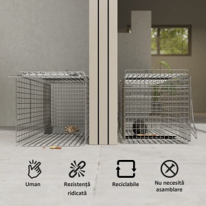 Capcana pentru animale , 93 x 31 x 34,5 cm Cusca umana pentru rozatoare pentru iepuri, pisici fara stapan, ratoni, marmote, chipmunks, veverite, Argintiu - Img 4