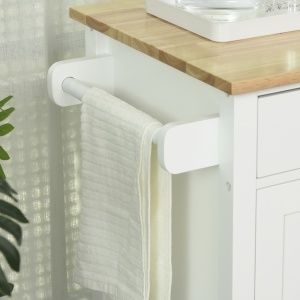 carucior bucatarie cu 4 roți, 3 rafturi, pentru bucătărie si sufragerie,107×48×89 cm, din MDF, Lemn de cauciucalba, alb - Img 8