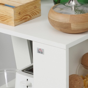 Carucior Bucatarie Lemn Alb – Cu Roti si 2 Rafturi Deschise - Img 9