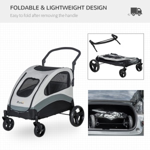 Carucior Caini – Talie Medie cu 4 Roti & Plasa Oxford - Img 6