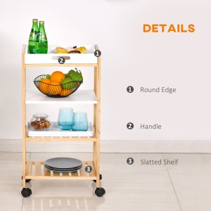 Carucior de bucatarie cu 4 nivele din MDF si lemn de pin cu 4 roti pivotante, 40x30x76 cm, alb si maro - Img 6