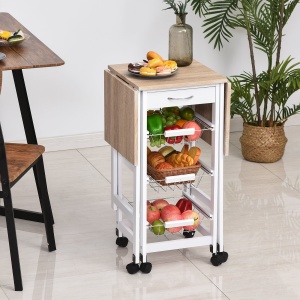 Carucior de Bucatarie Extensibil cu 3 sertare, MDF/Metal, 37x37x77.5 cm, Alb - Img 7