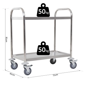 Carucior Pentru Bauturi Racoritoare de Bucatarie 2 Rafturi in Otel Inox 71x41x81cm - Img 3