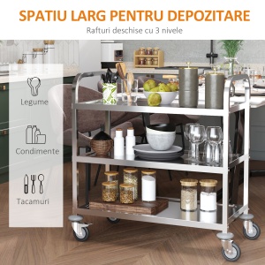 Carucior Pentru Bucatarie 3 Rafturi in Otel Inox 85x45x90cm - Img 4