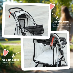 Cărucior Pliabil pentru Câini până la 10 kg cu Copertină Împotriva Ploii, 75x45x97 cm, Gri - Img 6