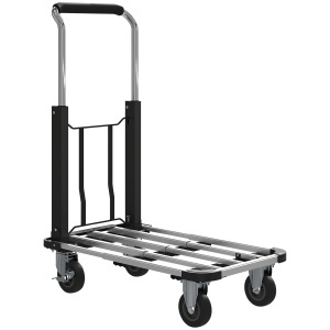Cărucior Portapachete Pliabil cu Platformă Extensibilă, Capacitate 150 kg, Mâner Reglabil, Argintiu