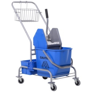 Cărucior Profesional de Curățenie cu Coș Suspendat, Raft și Găleată de 25L cu Storcător, 72x49,5x95 cm, Albastru