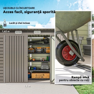 Căsuță de Depozitare de Grădină 2.7m² din Metal, Exterior cu Uși Duble și 2 Guri de Aerisire, Gri - Img 6