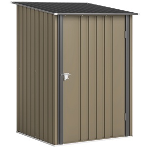 Căsuță de Grădină 0.92m² din Oțel Galvanizat, Căsuță pentru Unelte cu Ușă Blocabilă și Acoperiș Înclinat, 100x104x160 cm, Maro și Gri Închis