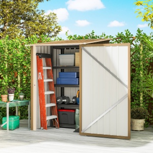 Căsuță de Grădină 0.92m² din Oțel Galvanizat, Depozit pentru Unelte cu Ușă Blocabilă, Acoperiș Înclinat, 100x104x160 cm, Galben - Img 2