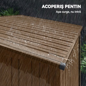 Căsuță de Grădină 1.37m² din Metal, Montaj Ușor, Căsuță pentru Unelte de Grădină cu Orificii de Aerisire, Ușă Glisantă, Acoperiș Înclinat și Mănuși, 159x106x181 cm, Maro - Img 7