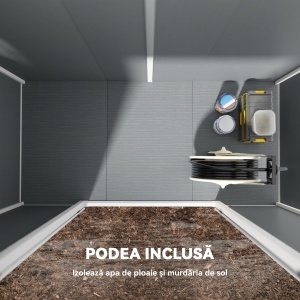 Căsuță de Grădină din Rășină cu Podea, 2 Uși Blocabile, Fereastră, 2,4 x 1,3 m, Gri - Img 6