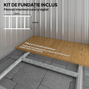 Căsuță de Grădină pentru Unelte din Oțel cu Acoperiș Înclinat și 4 Ferestre de Ventilație, 152x132x188 cm, Gri - Img 5