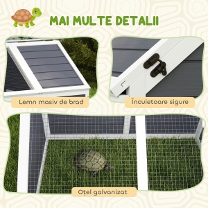 Căsuță pentru Țestoase fără Paviment cu Panel Detașabil și 2 Spații Separate, 120x55x50 cm, Gri - Img 8
