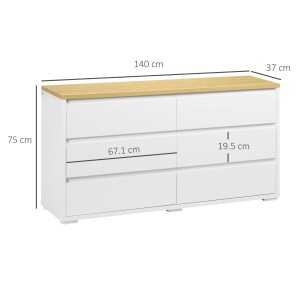 Comoda 6 Sertare 140×37×75 cm Alb/Natur - Img 3