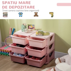 Comodă 6 Sertare pentru Copii cu Margini Rotunjite din PP Roz - Img 4