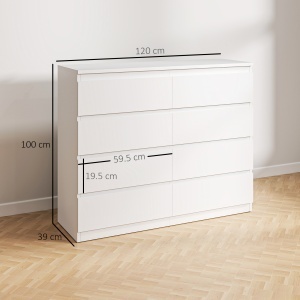 Comodă 8 Sertare cu Mânere Canelate 120x39x100 cm Alb - Img 3