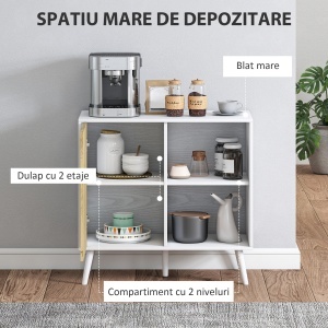 Comodă Bufet cu Dulap și Compartiment de Depozitare din Lemn Alb - Img 4