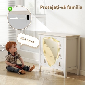 Comodă cu 3 Sertare și Mânere din Piele Ecologică Albă - Img 6
