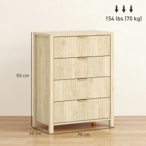 Comodă cu 4 Sertare Canelate și Mânere Aurii 70x38x93 cm Lemn - Img 3
