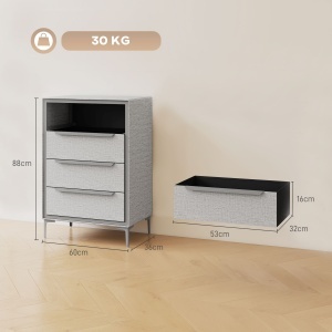 Comoda cu 4 Sertare în Oțel cu Acoperire în Țesut cu Efect de In, 60x36x88 cm, Gri - Img 3