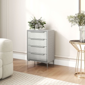 Comoda cu 4 Sertare în Oțel cu Acoperire în Țesut cu Efect de In, 60x36x88 cm, Gri - Img 9