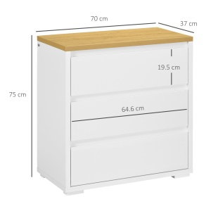 Comoda cu Sertare, Unitate de Organizare a Depozitarii cu 3 Sertare pentru Dormitor, Camera de Zi, Alb si Natur - Img 3