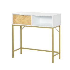 comoda din lemn, 80 x 30 x 80.5 cm, alb si auriu - Img 1