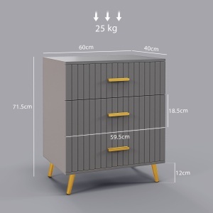 Comodă pentru Dormitor, Dulap Modern cu 3 Sertare, Sertar de Depozitare cu Picioare din Aluminiu, 60x40x71.5 cm, Gri Închis - Img 3