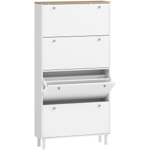 Comodă Slim pentru Pantofi cu 4 Sertare Rabatabile, Rafturi Reglabile și Picioare din Pin, pentru 24-32 Perechi, Alb, 80x23,5x157 cm
