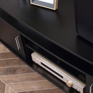 Comoda TV cu 2 compartimente inchise raft blat benzi antiderapante negru - Img 6