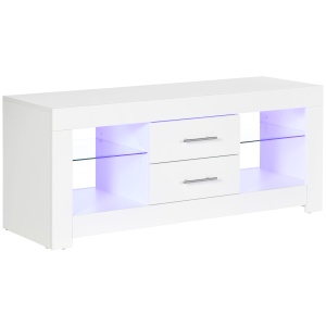 Comoda TV cu LED RGB – 55”, Etajere Sticla & Telecomanda, 12 Culori, 10W - Img 1