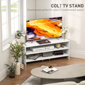 Comodă TV de Colț 47" max cu 2 Rafturi Deschise din Lemn Alb - Img 4