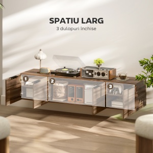 Comodă TV de până la 65" Stil Industrial cu 3 Dulapuri, Maro - Img 5