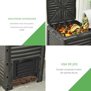 Compostor Gradina – 300L, Plastic Negru cu Capac Blocabil - Img 5