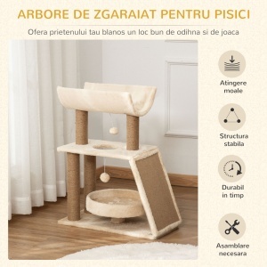 Copac pentru Pisici cu Cușcă în Formă de U, Pătuț și Covoraș Maro - Img 4