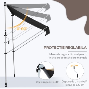 Copertina cu manivela, cadru telescopic si unghi reglabil, negru - Img 6