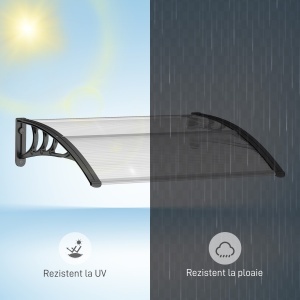 Copertină de Exterior pentru Uși și Ferestre 75x100 cm, Protecție Solară și împotriva Ploii, cu Suport din Aluminiu, Transparentă - Img 6