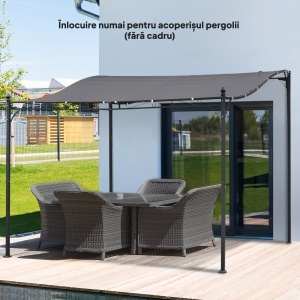 Copertină de Rezervă pentru Pergolă cu 16 Orificii de Scurgere, Cârlige şi Inele, 297x 297 cm, Gri Închis - Img 9