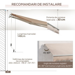 Copertină Extensibilă pentru Exterior, Copertină Roll-Up cu Deschidere Manivelă, 295x200 cm, Bej - Img 8