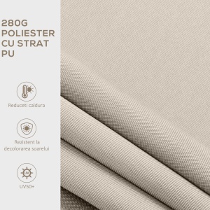Copertina pentru soare cu brate si actionare manuala, din aluminiu si poliester pentru exterior, 250x200 cm, alb crem - Img 4