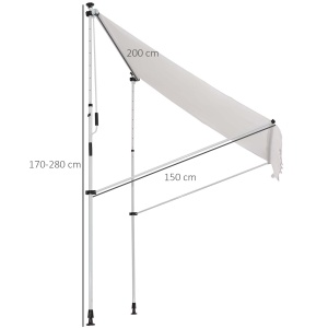 Copertina pentru soare pentru exterior tip rulou cu manivela, inaltime si unghi reglabil, 200x150cm, alb - Img 3