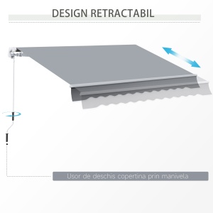 Copertina pentru soare tip rulou reglare cu manivela, din aluminiu si poliester, 295x245cm, gri - Img 7