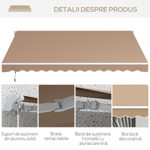 Copertină Pliabilă pentru Exterior, Copertină Tip Roll-Up cu Deschidere Manivelă, 350x250 cm, Galben - Img 7
