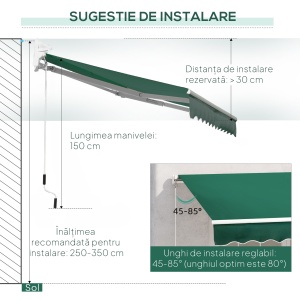 Copertină Retractabilă Manuală pentru Verandă, 3x2 m, Verde - Img 8